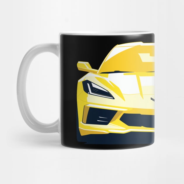 C8 Racing Accelerate Yellow sportscar retro design vintage style supercar Classic car vibes with a white C8 Retro flair for C8 enthusiasts by Tees 4 Thee